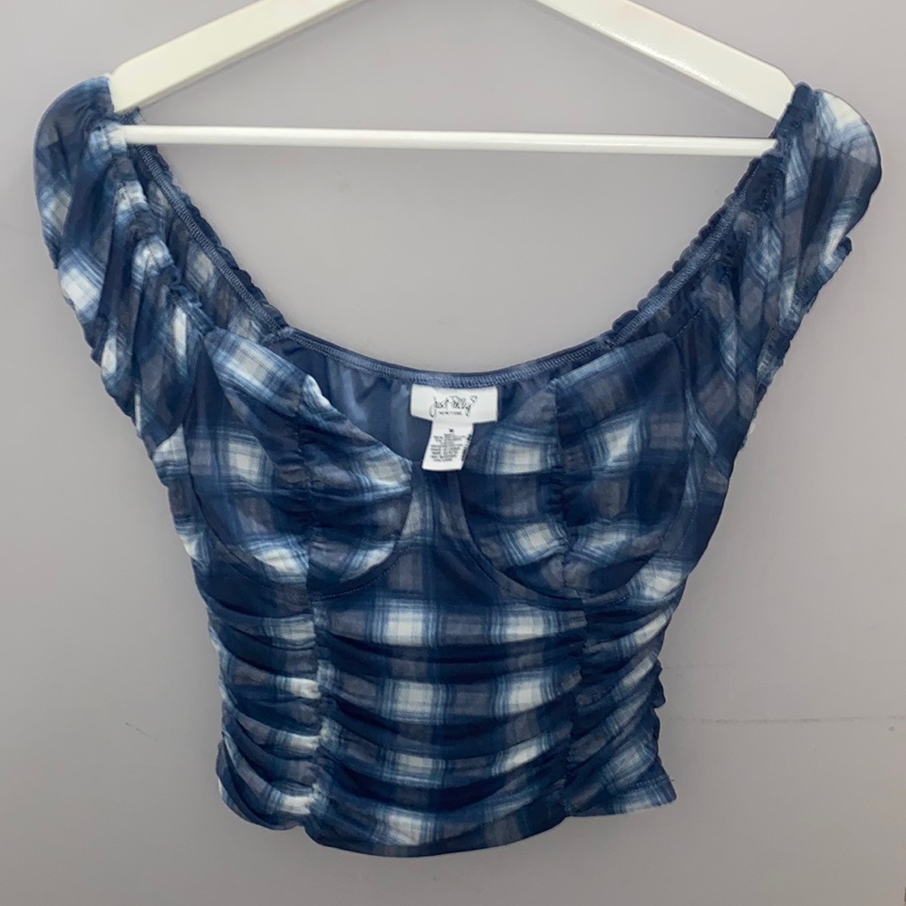 Blue and white crop top